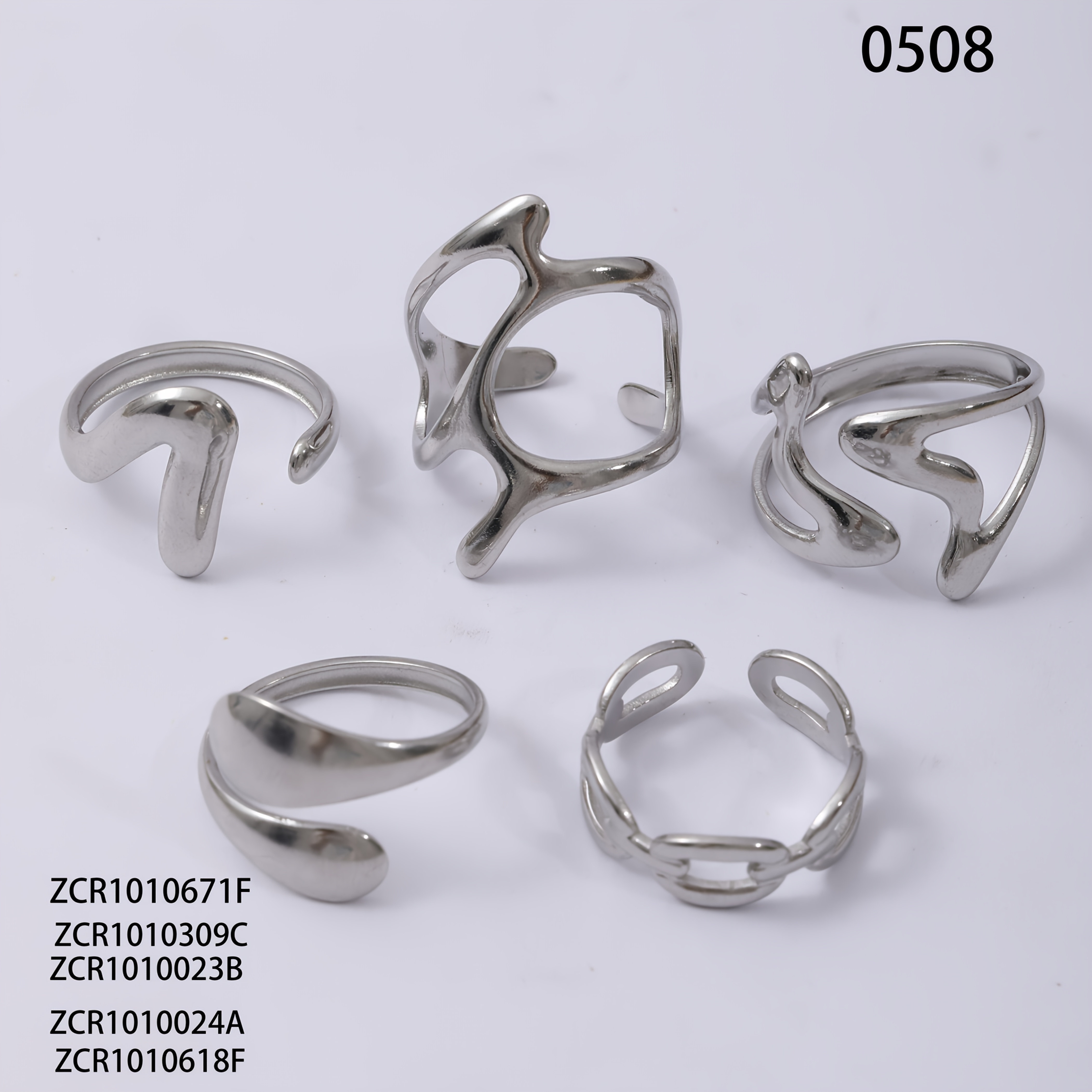 TEMU 5pcs Adjustable Open Rings For Women, Silver Stainless Steel Abstract Irregular Hollow Fluid Geometric Finger Bands, Minimalist Trendy Wrap