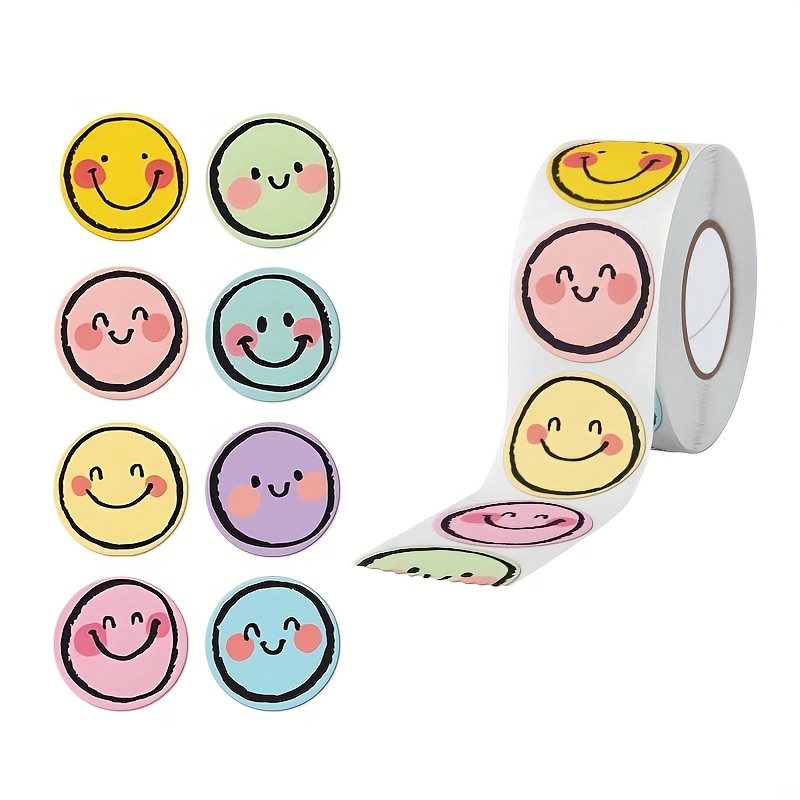 Funky Smile Face Roll Stickers – 100 Runde Aufkleber, Ca. 3,8 Cm, Für Schulbedarf & Deko