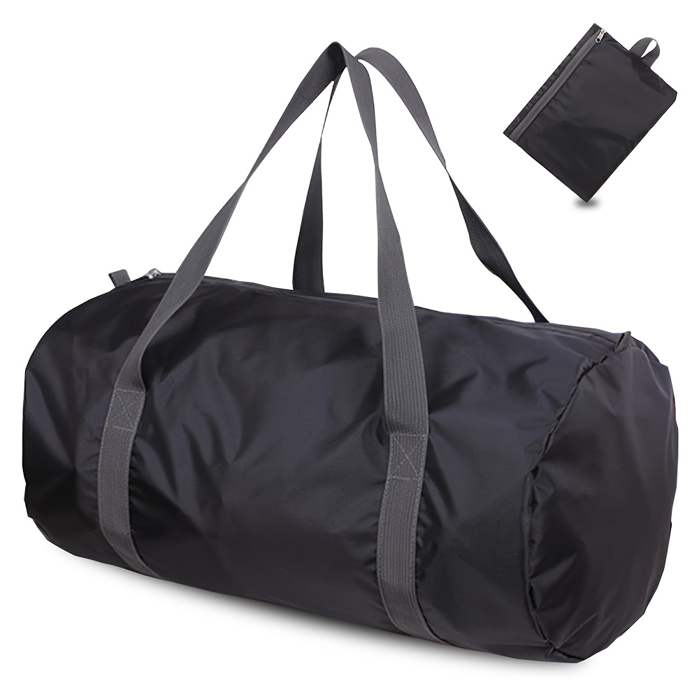 TEMU 1pc Foldable Duffel Bag, Sports Gym Bag, Portable Weekender Bag For Travel, Fitness, And Camping, Black Foldable Travel Bag For Men, Ultralight