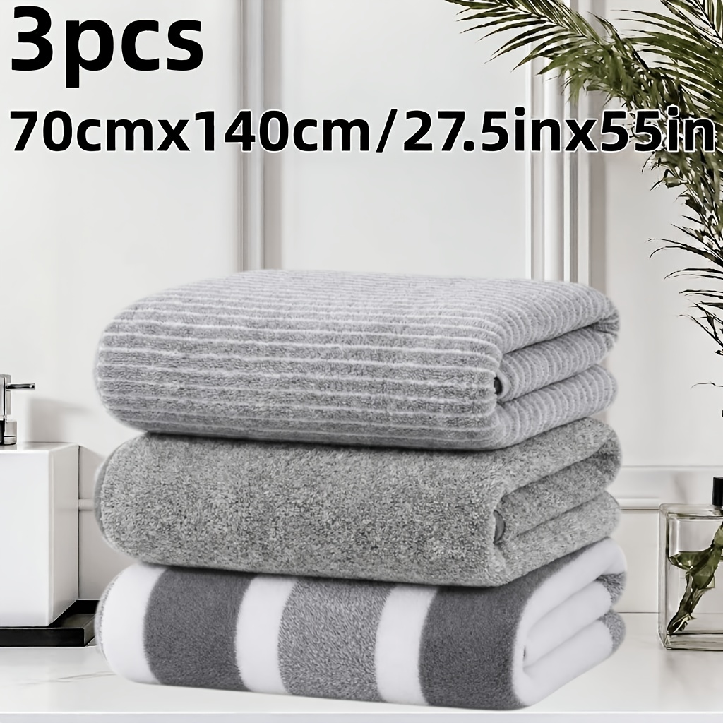 TEMU 3pcs Luxury Bath Towels Suitable For Adults - Thick Coral With 3 Floral Patterns, Quick-dry Microfiber Towel (27.5"x55"), Absorbent Suitable For