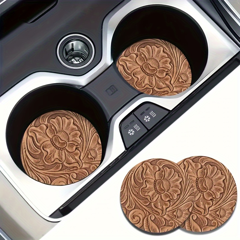 

2-pack Vintage Floral Rubber Car Cup Holder Coasters, Universal Fit, Absorbent Synthetic Rubber, Auto Interior Accessories For Home, Table, Kitchen Decor