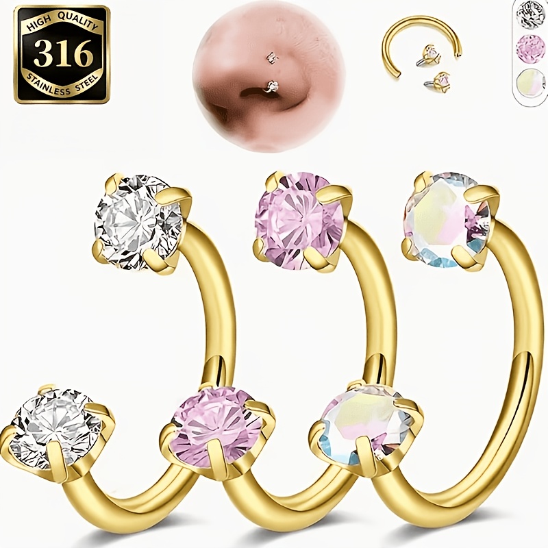 TEMU 3pcs 316l 316 Steel Horseshoe Nose Ring Nose Stud Lip Ring Eyebrow Ring Ear Bone, Unisex, Ideal For Daily Party Wear And For Gifting