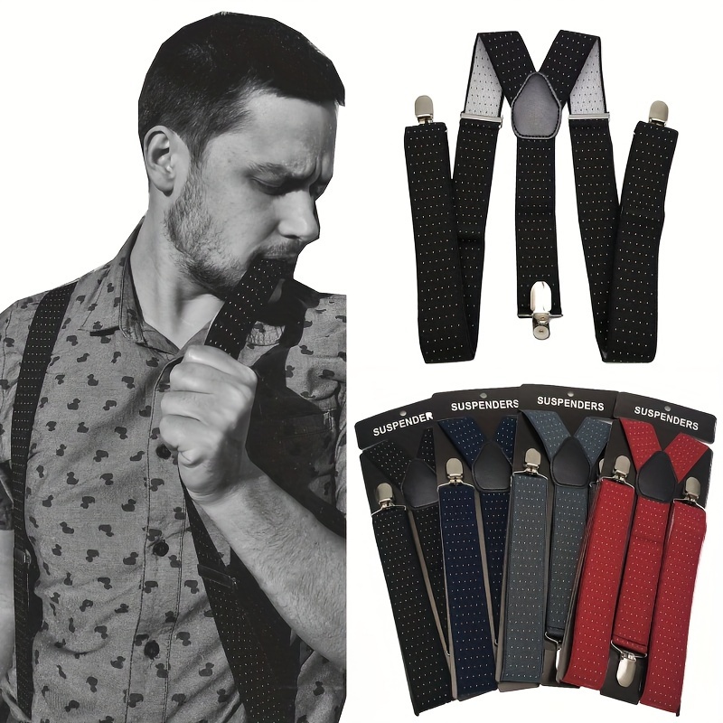 

1.37inch Width Large Size Suspenders For Men Elastic Dot Printed Strap Adjustable Y-back Suspenders Office Outing Party Wedding Accessories, Ideal Choice For Gifts