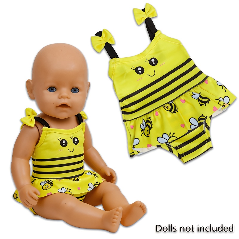 Image of 1pc Latest Style With Bow Shoulder Strap And Pattern, Suitable For 14-18 Inch Dolls (doll Not Included), Cute Pattern , New Unique Swimsuit With Skirt