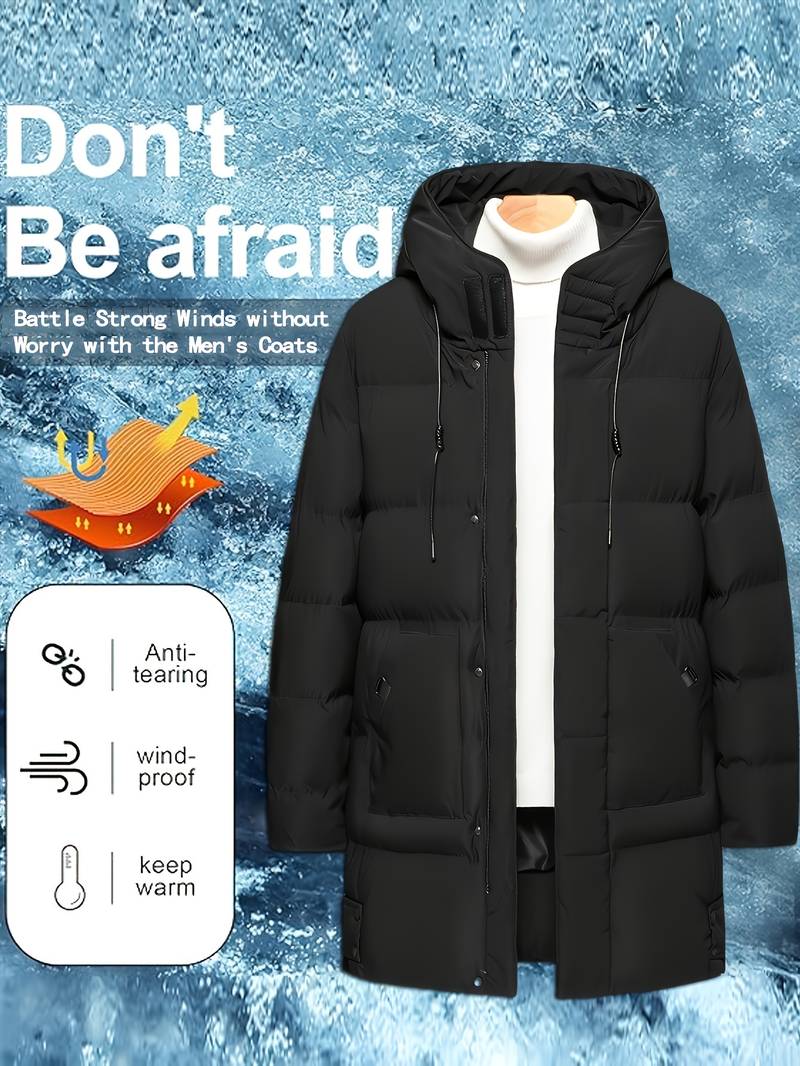 CMTOP Blouson Hiver Homme Long Chaud Matelassé - Parka Capuche Coupe-Vent - Noir, Bleu, Vert, Gris
