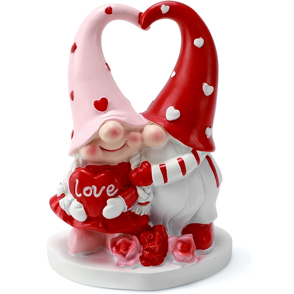 TEMU 1pc Romantic Couple Gnome Statue With Heart - Resin Figurine, Perfect Valentine's Day & Anniversary Gift, Ideal For Living Room, Bedroom, Kitchen, Bathroom Decor, No Needed, Gnome Decor