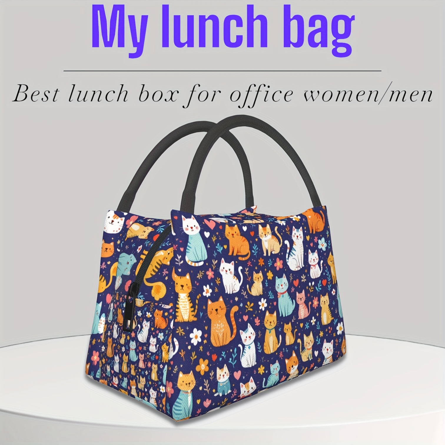 Colorful Cat-themed Insulated Lunch Bag &ndash; Durable Polyester Tote For Work, Picnic, Travel, Beach, Or Camping &ndash; Hand Wash Only &ndash; Perfect For Adults Who Love Cats Unique Gifts