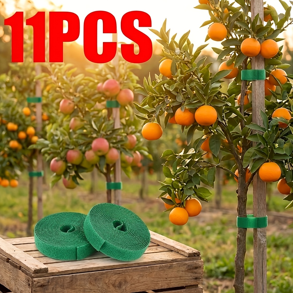 E-shop 11er-Pack Garten-Pflanzenbindeset | Wiederverwendbare verstellbare Bänder zur Pflanzenstütze | Selbstklebendes grünes Klebeband |