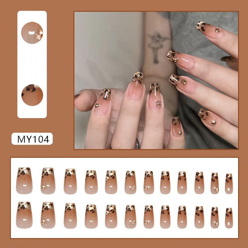 TEMU Französische Cat-Eye Leopard Print Nagelsticker mit süßem und Vibe, mit abnehmbaren Diamant-Designs, die vielseitig für jeden Stil sind