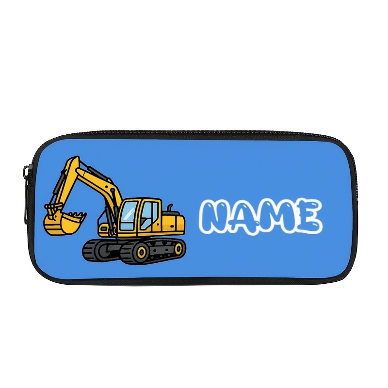 TEMU 1pc Cartoon Excavator Print Pencil Case | Multiple Colors, High-quality Material, Custom Name Option, Large Capacity With Zipper Closure, Cool