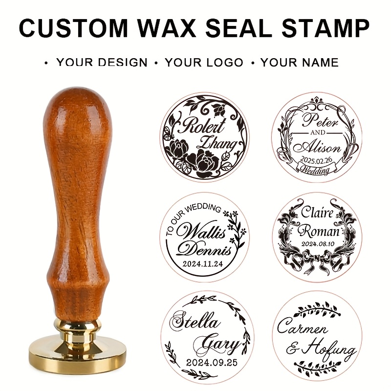 

Custom 1 Set Wax Seal Stamp Kit With Wooden Handle -removable Brass, For Crafting, Wedding Invitations And Gift Packaging - Copper Sealing Stamps With Or Monogram Design, 3cm/1.18in