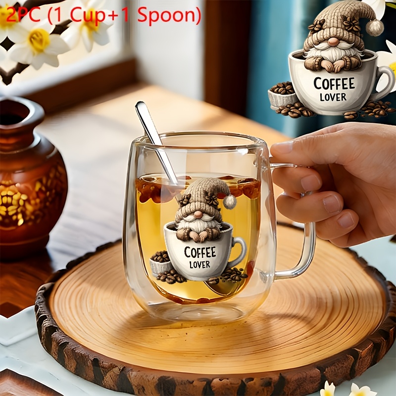 TEMU 2pcs Insulated Double-walled Borosilicate Reusable Glass Cup With Spoon Handle,large Capacity Clear Coffee Mug For Beverages Drinks For Men