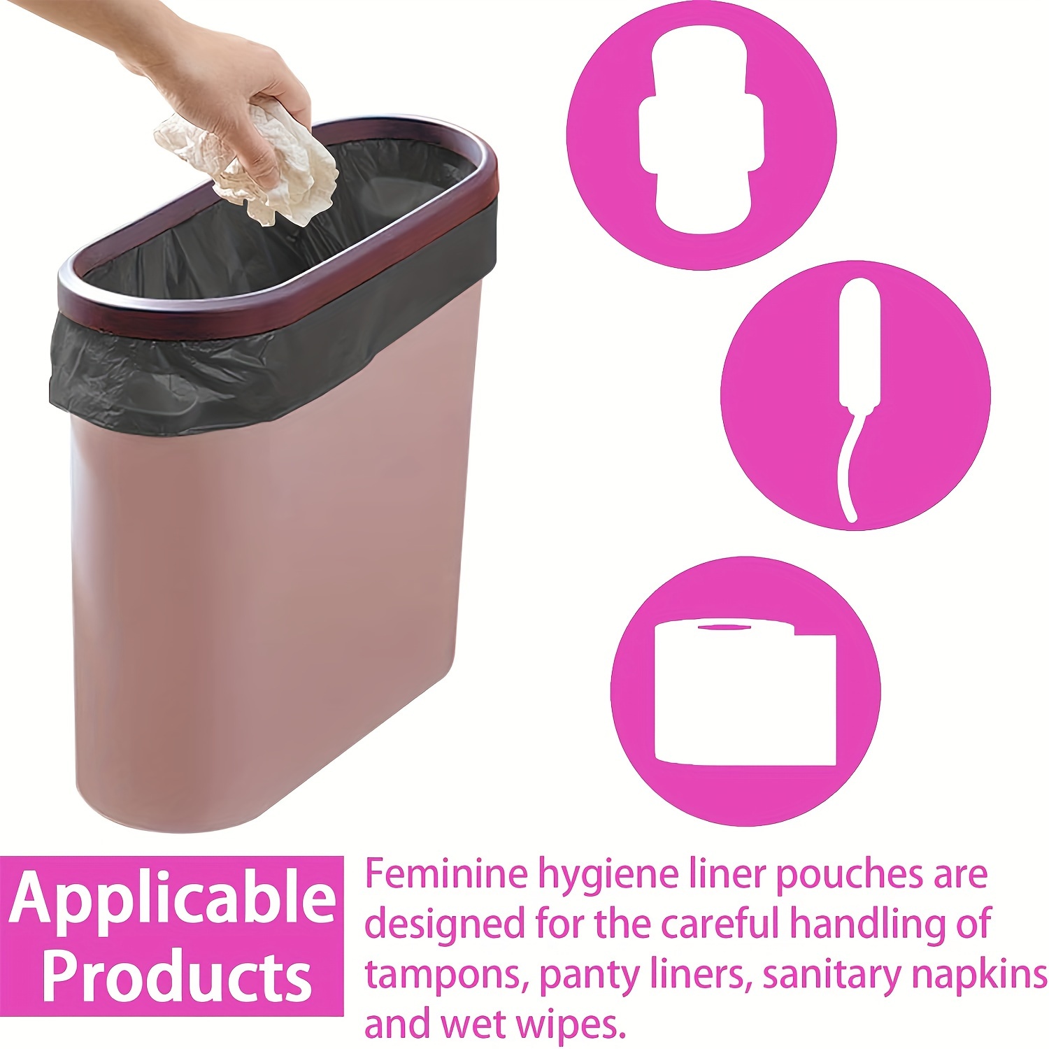 300pcs 15rolls upgraded thickened garbage bags perfect for bathroom feminine hygiene sanitary napkin and tampon disposal kitchen storage bathroom bedroom office hotel company details 0
