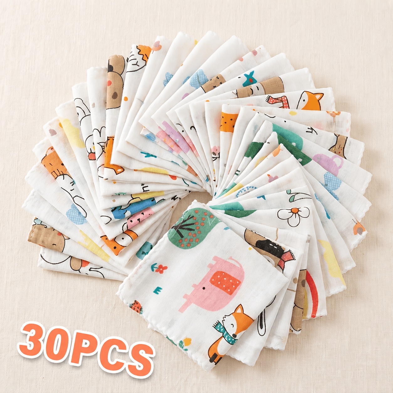 TEMU 30pcs Cotton Muslin Washcloths Handkerchiefs Set, 100% Cotton Soft Small Square Face Hand Towels 20x20cm 7.9x7.9in, Reusable Multipurpose Cute