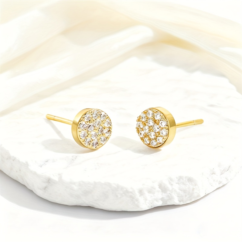 Women's Elegant Minimalist Round Stud Earrings, Golden-Tone Plated