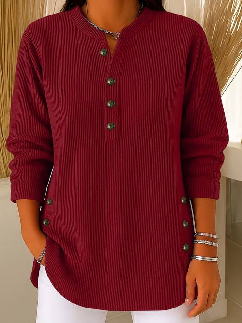 plus size plus size womens plus size corduroy solid round neck long sleeve casual loose button decorated top t shirt