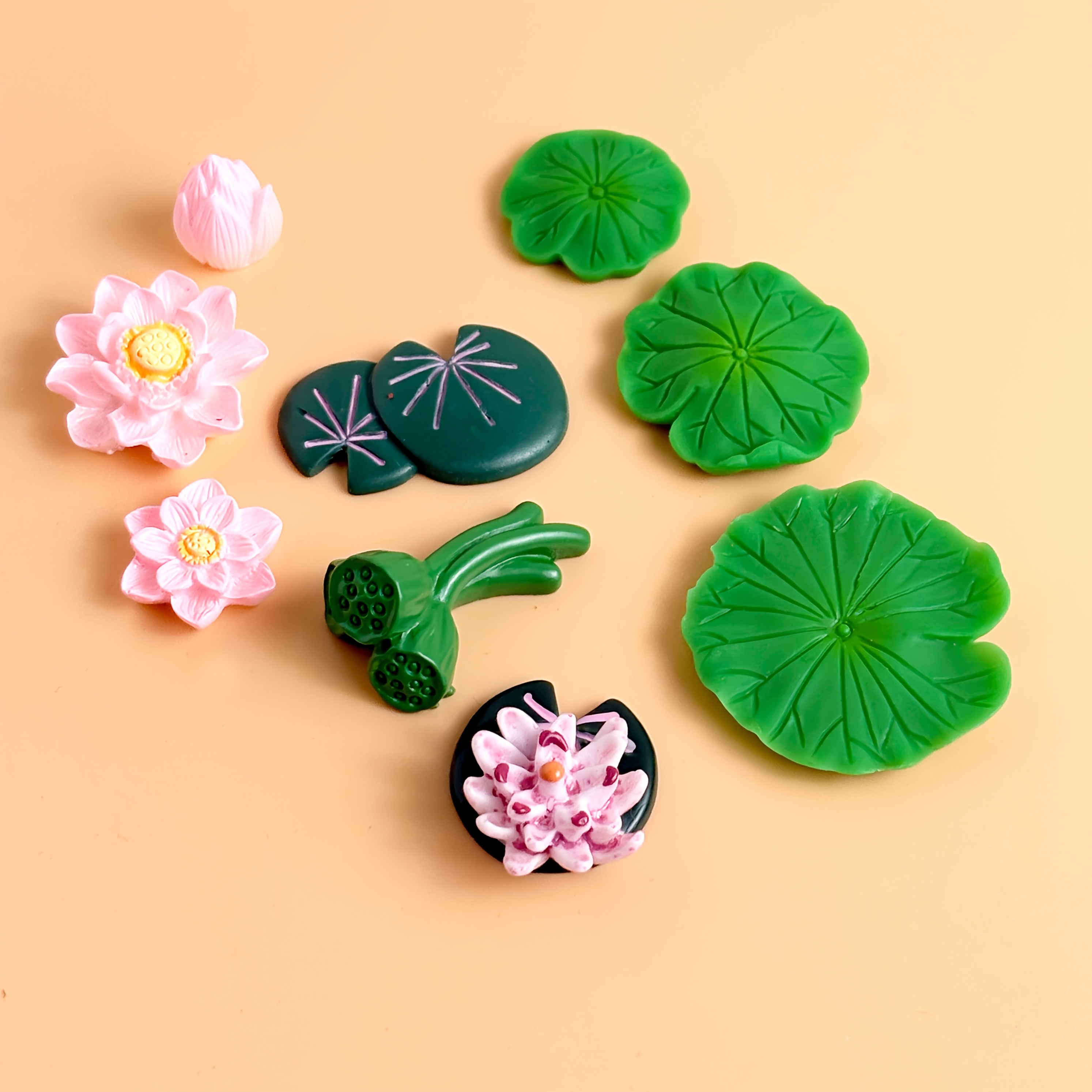 Image of 9pcs Model Floating For Lotus With Water Lily Pads Set, Miniature Resin For Lotus Leaves Set For Micro Landscape Decoration For Diy Decoration