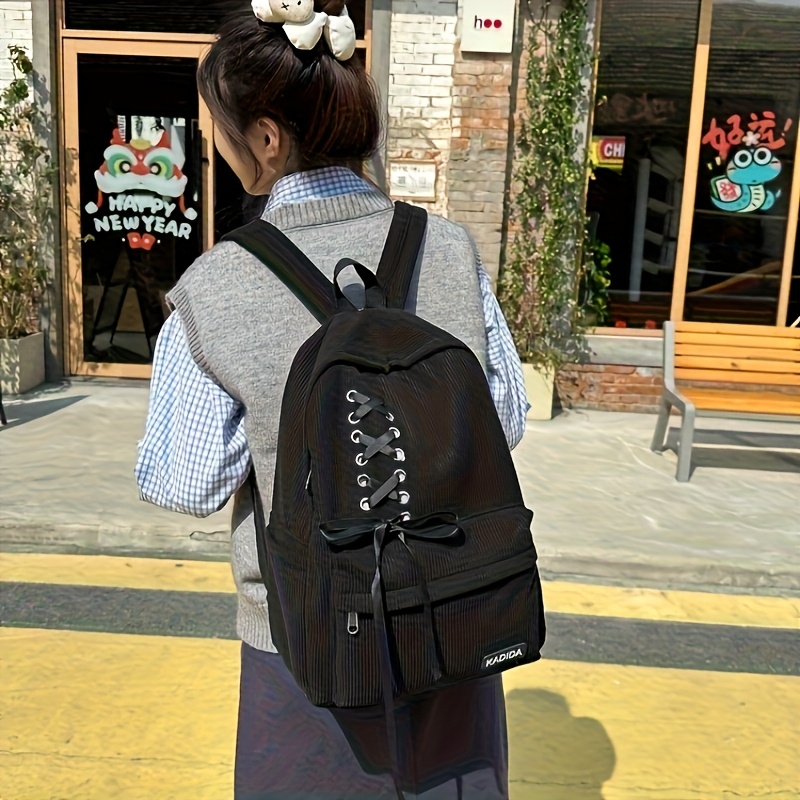 TEMU Autumn And Winter Corduroy Fashion Casual Storage Bag Large Capacity Personalized Commuting Backpack Versatile Lightweight Bow Ladies Backpack