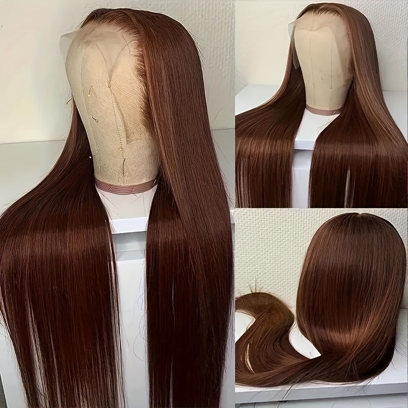 TEMU 260% Hd Human Hair Wig Straight Hd Lace Front Wig Colored #4 Pre Hd Bone Straight Lace Frontal Wig For Women 13x6x1 Human Hair Wig For Makup Natural Hair Line Lace Wig Full Baby Hair