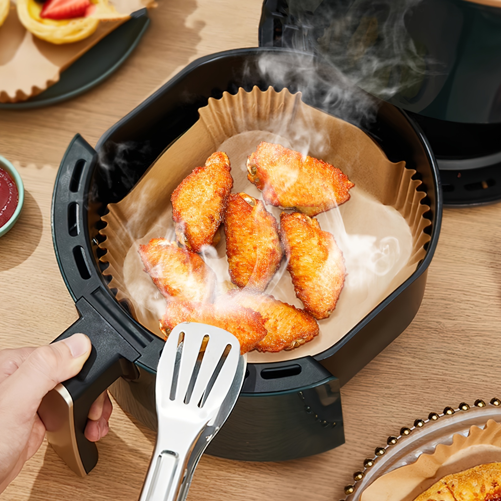 [50/100pcs air fryer liners] 50/100pcs square air fryer liners,   paper for  , compatible with air fryer for snacks and frying details 4