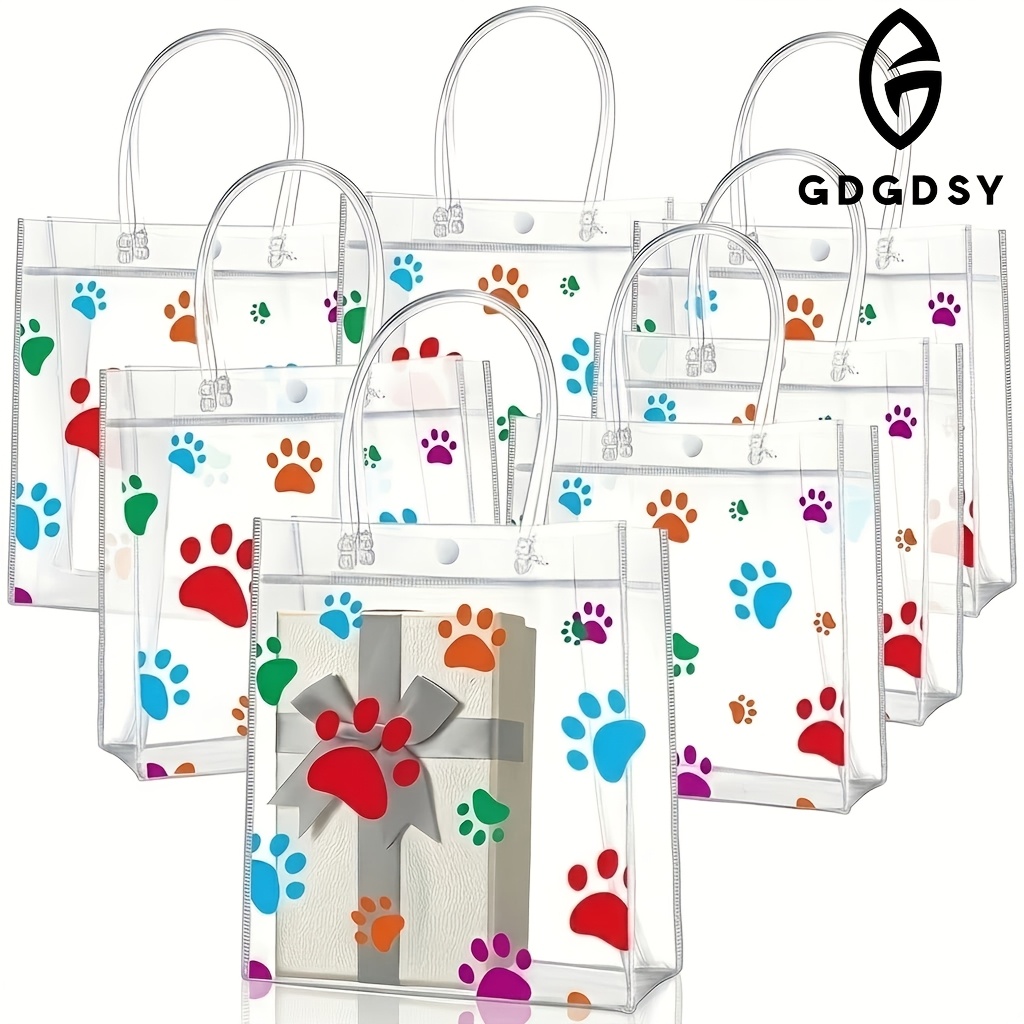 TEMU 10pcs/piece 10pcs Gdgdsy Reusable Clear Plastic Dog Paw Print Gift Bags With Sturdy Handles & Suitable For Birthdays, Weddings, Pet Parties -
