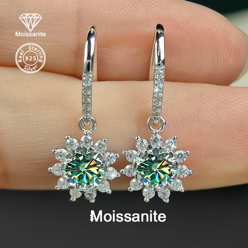 1 Ct Moissanite Sunflower Earrings 925 Silver Valentine's Gift