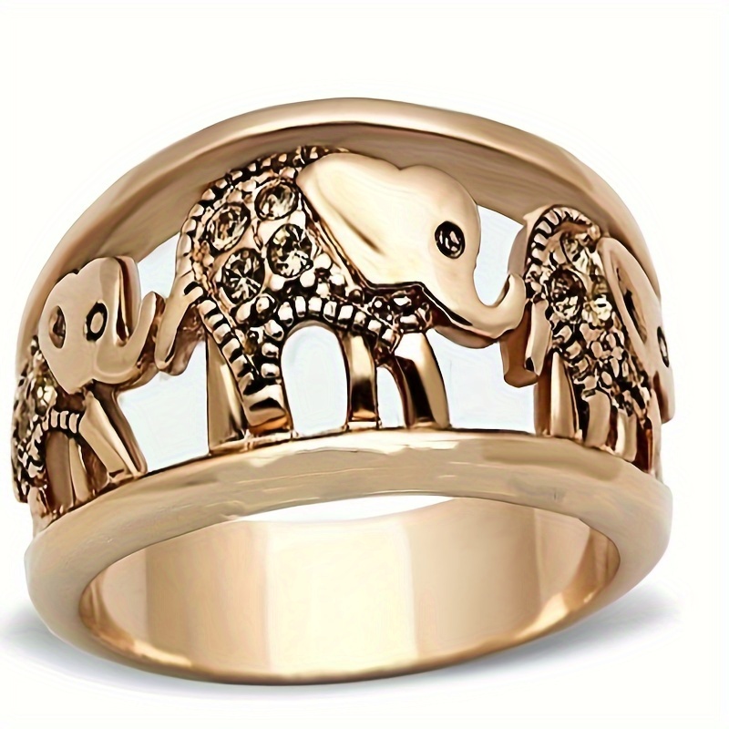 TEMU 1pc Retro Fashion Hollow Elephant Pattern Alloy Ring, Suitable For Birthday Parties And Holiday Gifts