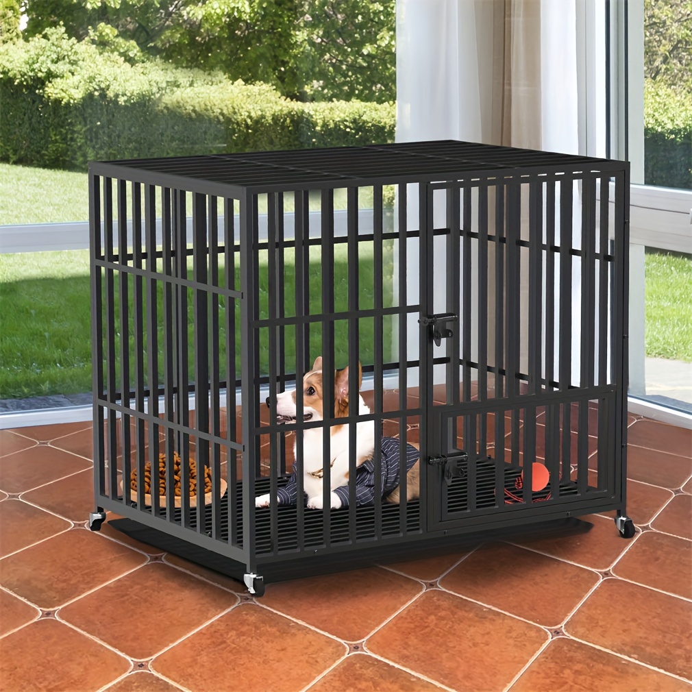 

Extra Large Dog Crate Heavy Metal Dog Pet Kennels With Tray And Wheels Stackable