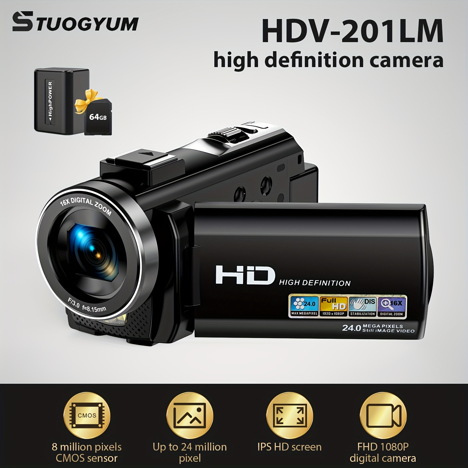 STUOGYUM 1080P vlogging camera with rotating screen and digital zoom