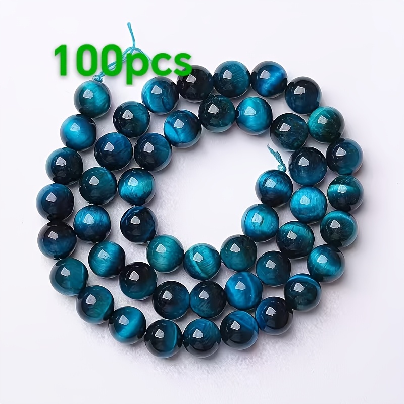 TEMU 100pz Perline di vetro Occhio di tigre da 8 mm, perline di vetro sciolte per braccialetti collane orecchini creazione di gioielli aggiunte per