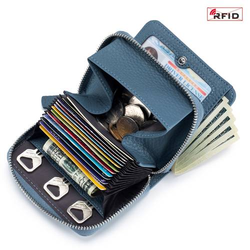 womens genuine leather rfid blocking wallet coin purse with multiple compartments large capacity zipper closure date protection and storage coin purse storage