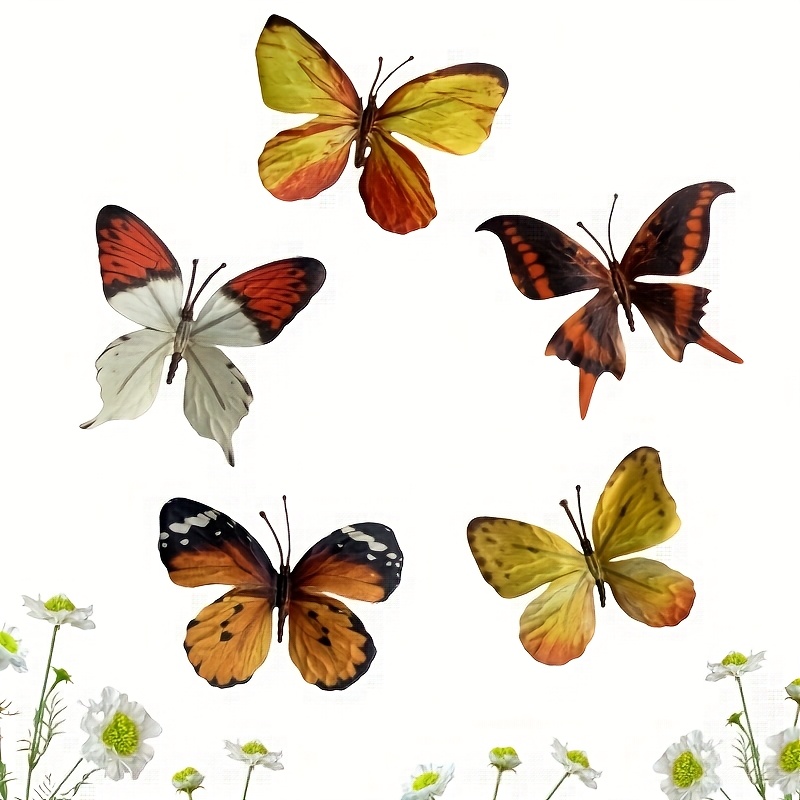 E-shop 5-teilig 3D-Simulation Schmetterling, 3D Schmetterling Kunstskulptur Hängedekoration für Blumenarrangement DIY Abschlusskappe, Basteln, Innen-