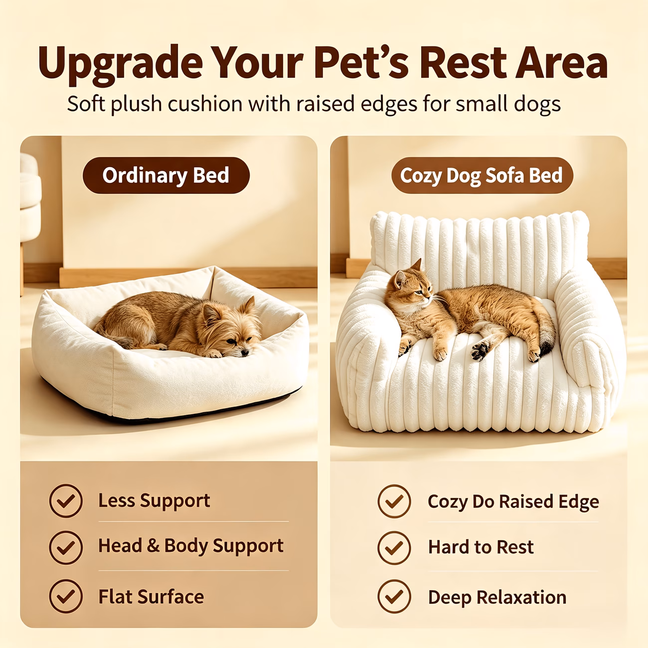 plush pet sofa bed high back comfortable cat couch soft ribbed dog bed for small dogs cats raised edge cushion pet sleeping bed with non slip multi scene furniture s size 19 69 15 75 7 8in Product details 6