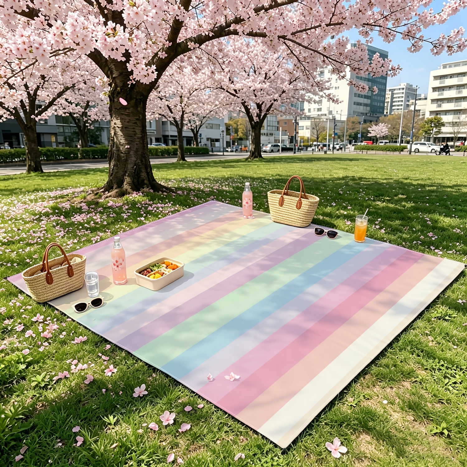 TEMU Oversized Picnic Blanket With Pastel , Portable Foldable Outdoor Mat For Beach, Park, Camping, Lawn, Backyard, Family Gathering, Travel, Indoor