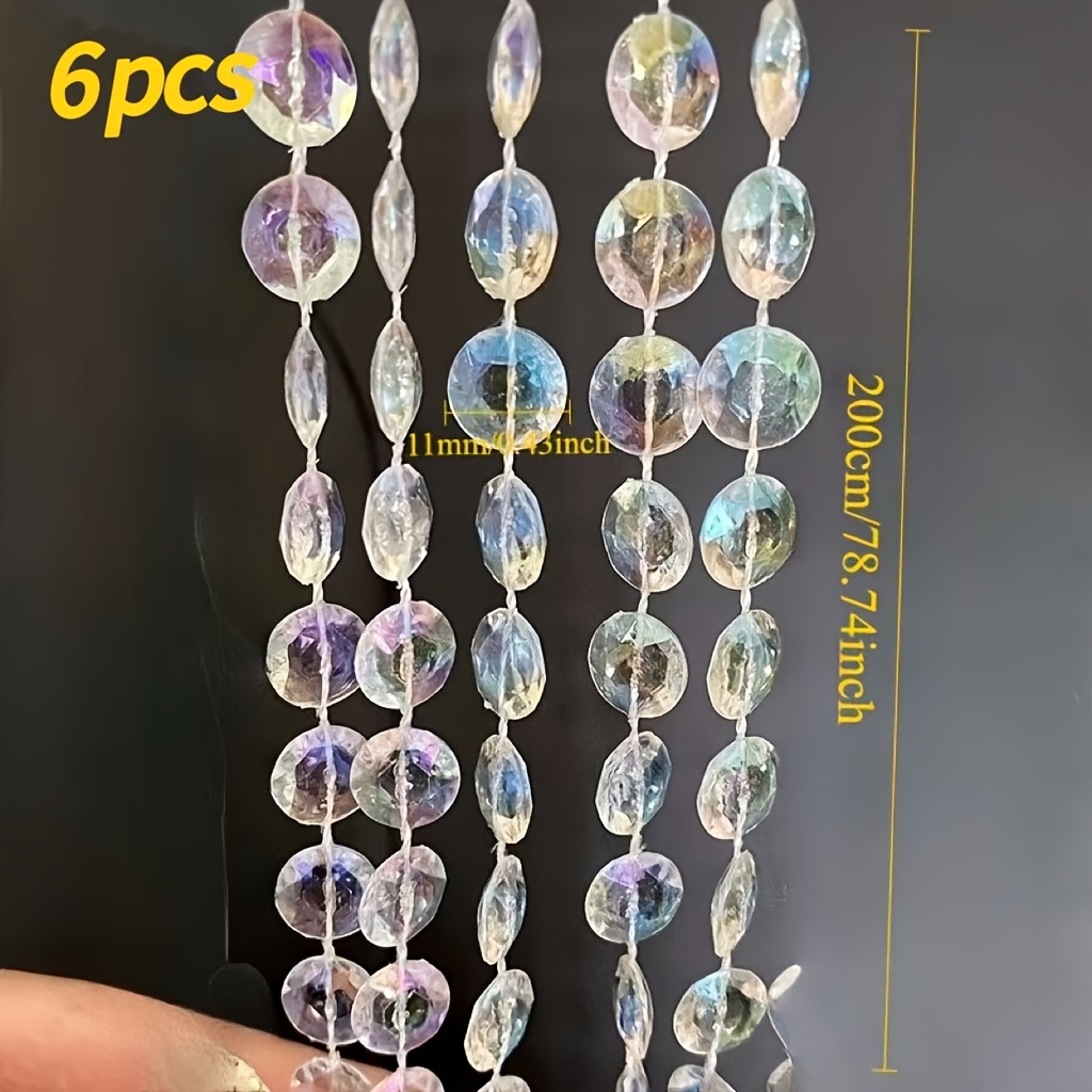 TEMU 6pcs Set Total Length 12.3 Meters Of Iridescent Round Ufo-shaped Crystal Bead Strands Suitable For Birthday Party Carnival Party Decoration,