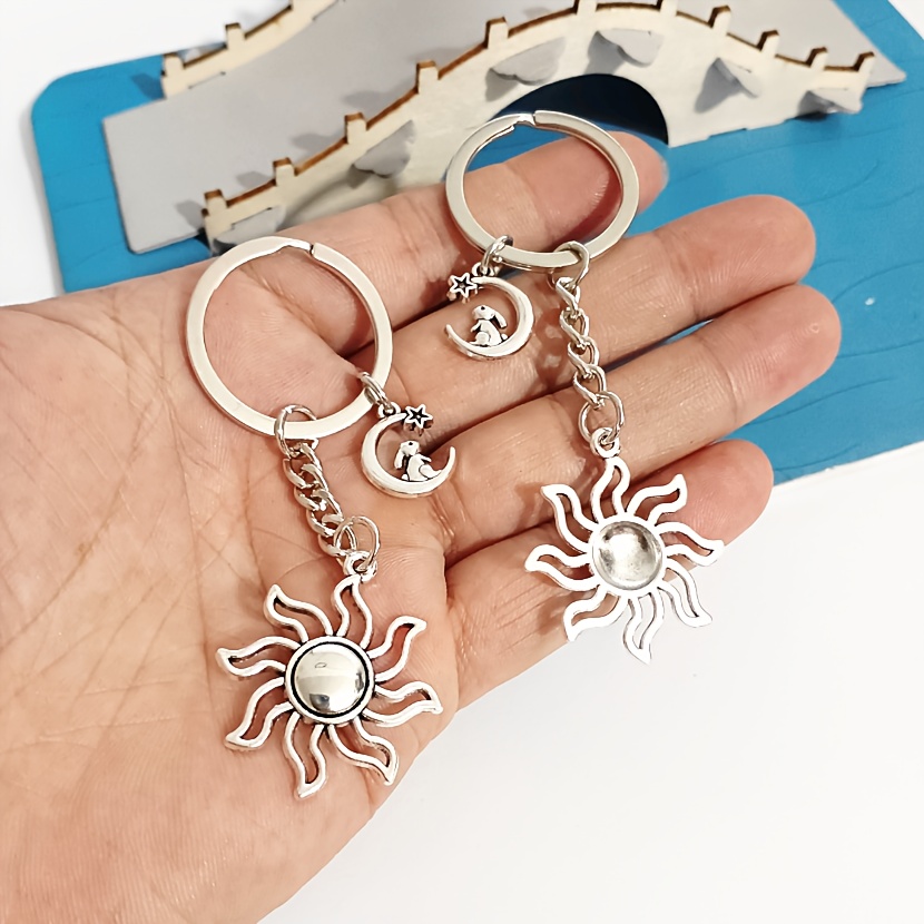 Celestial Keychain with Sun, Moon, Star & Rabbit Charm
