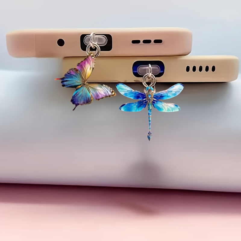 

2pcs Dragonfly And 2 Flying Animals Mobile Phone Dustproof Cute Plug - Acrylic Dust Cover For Iphone And Type-c For Devices