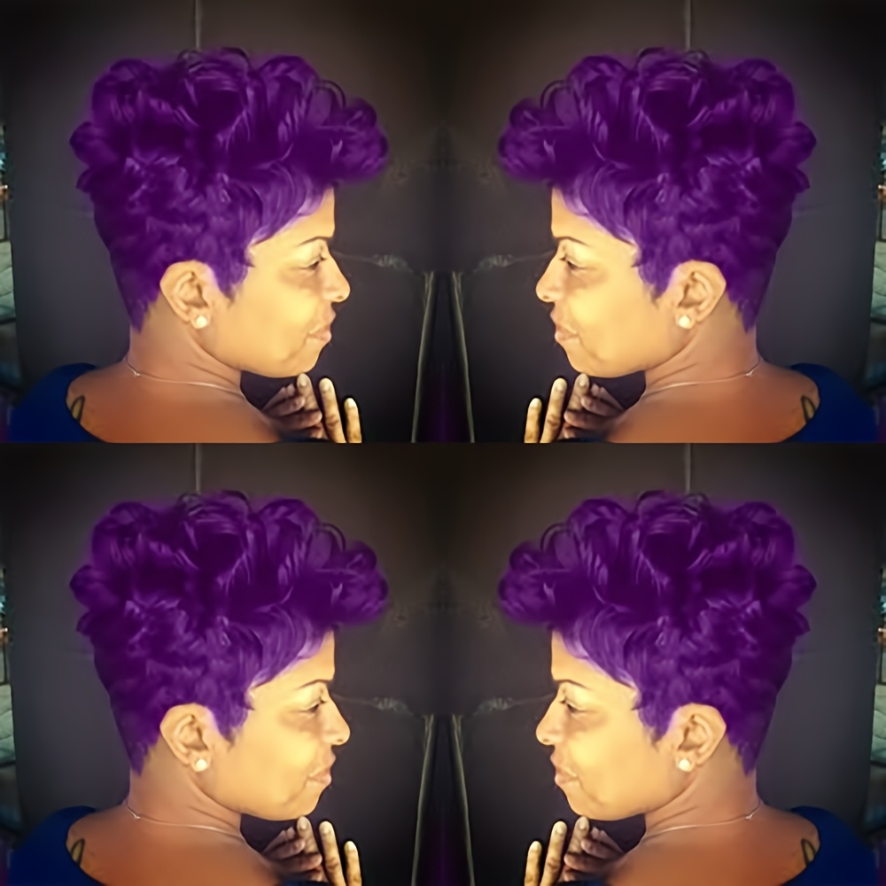 TEMU Elegant Unisex Adult Purple Short Curly Wig, Deep Wave Synthetic High Temperature Fiber, , 120% Density, Wavy Wig For Women, Party Hairstyle, Colorful Wigs