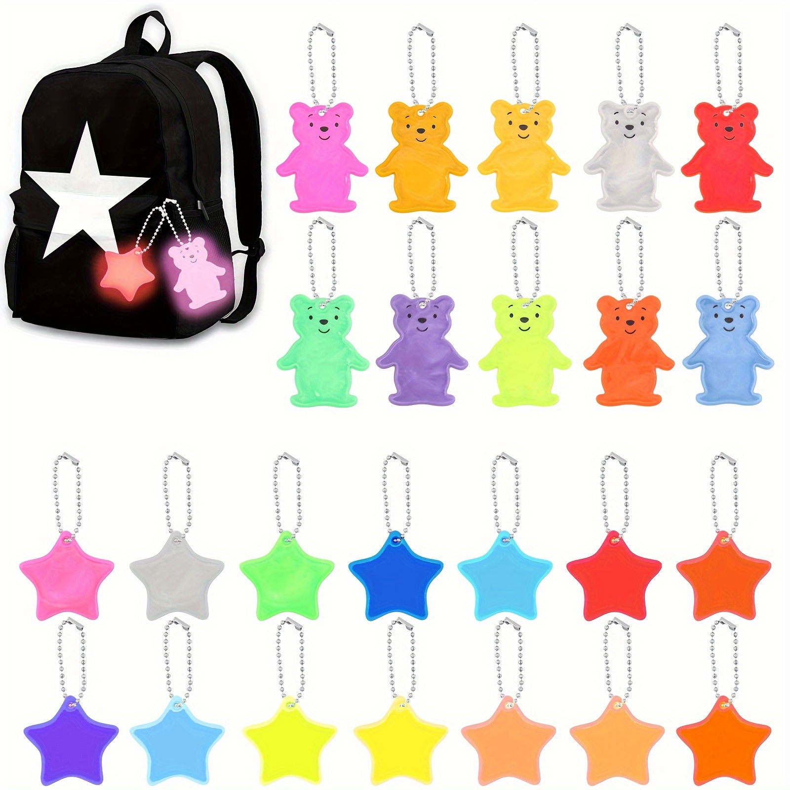 

24- Reflective , - Plastic Pendant Set, 14 And 10 Bear , Running Accessories For Backpacks, Mixed , Pvc