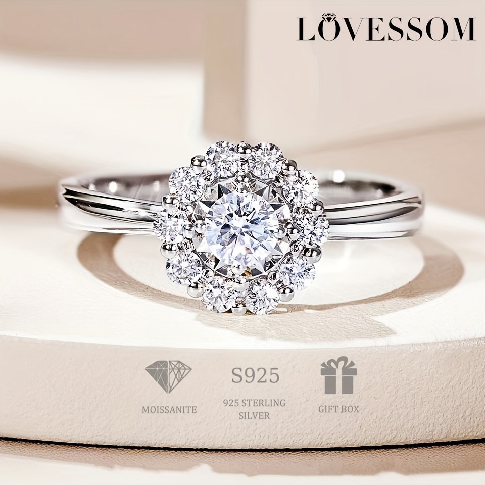 

Bague Ajustable en Argent Pur 925 avec Moissanite en de pour Femmes et Filles, Cadeau d'Anniversaire, de Mariage, de Fiançailles et de Proposition