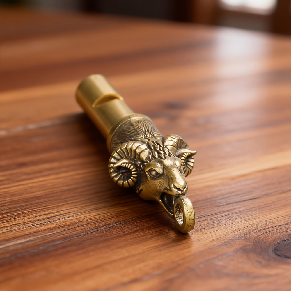 Brass Zodiac Sheep Head Whistle Keychain, Outdoor Survival Whistle Pendant For Personal Use