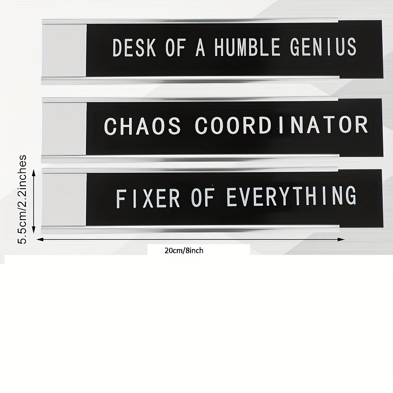 3pcs Humorous Desk Signs - Fixer of Everything,    , Desk of a     - 20.32x5.08 cm Aluminum Base, White with Black Text -   Office Decor, Novelty Name Plaques, or Gift for  , Funny Desk Decor