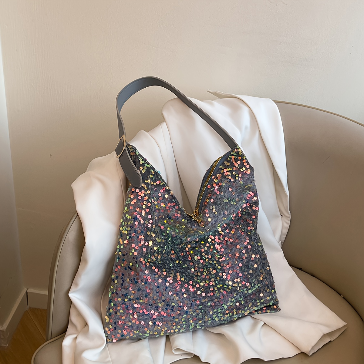 Fashion Trendy Sequined Sparkling Large Capacity Shoulder Bag Versatile Casual Handbag Tote Bag