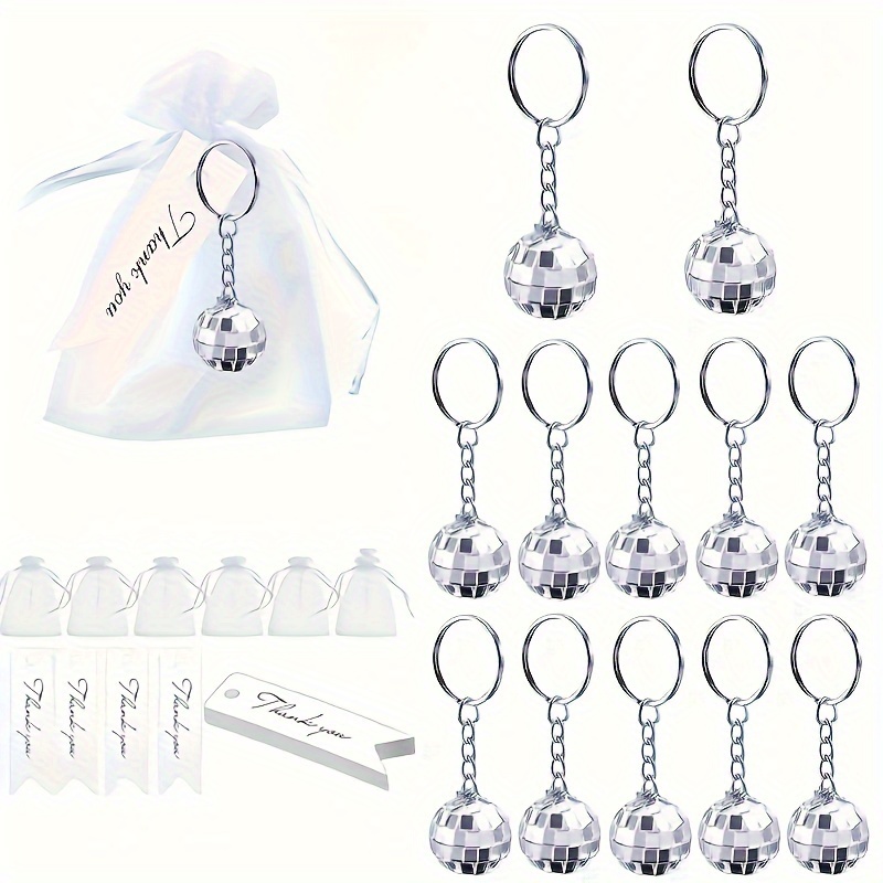 

36pc Disco Ball Keychain Set - 1970s & 1980s Themed Party Favors With Tags & Gift Bags, Perfect For Birthday & Disco Parties