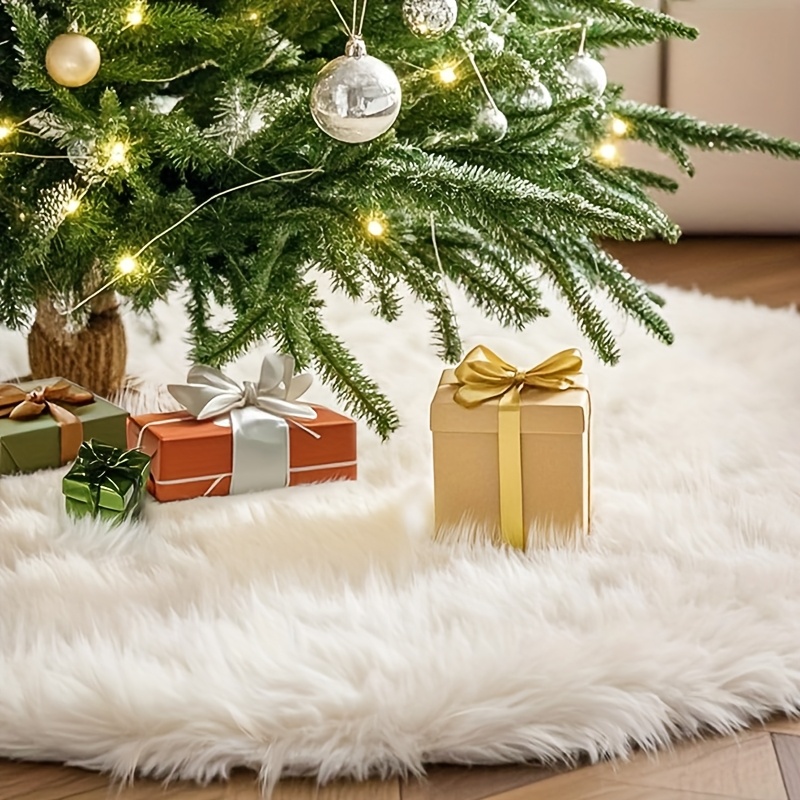 TEMU 1pc Christmas Tree Plush Skirt Decoration Faux Fur Plush Christmas Tree Skirt Happy New Year Christmas Holiday Party Decor Indoor Home