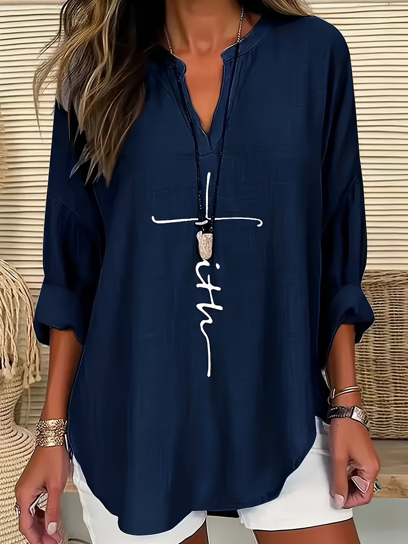 Tunica Donna A Maniche Lunghe Con Scollo A V E Plissettatura - Blusa Casual Per Autunno E Lavoro
