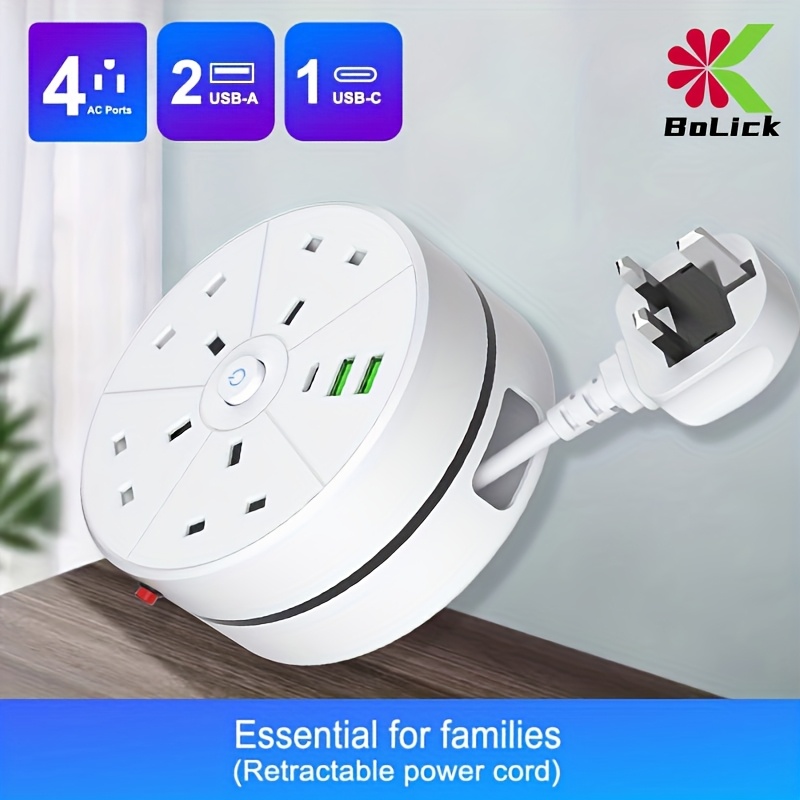 new multifunctional power board socket cable retractable cable tidy   with   sockets with 2 usb a 1 type c 2m 6ft power cord automatic short circuit protection function easy to carry suitable for home and office use