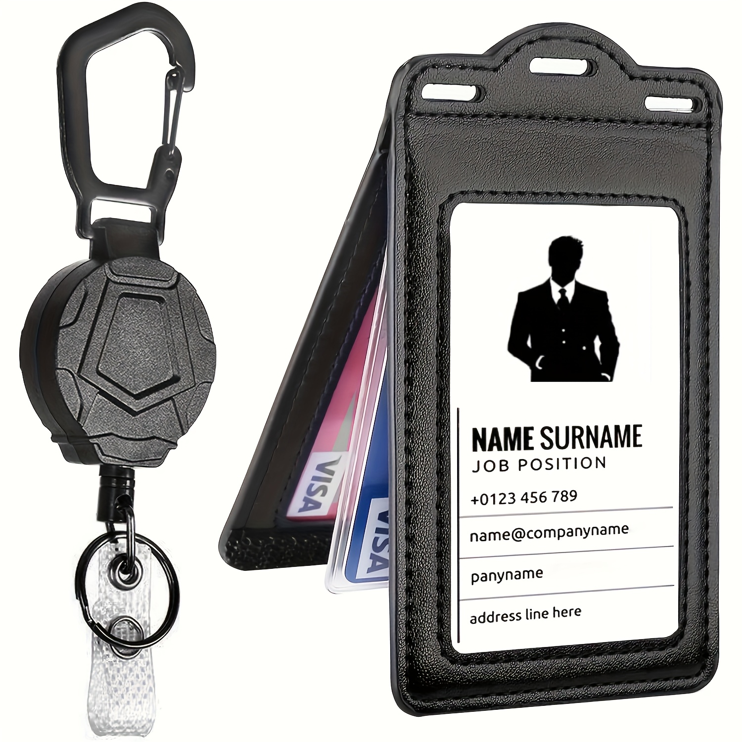 Image of 2d Badge Holder Trifold With Lanyard Leather Card Holders And Window For Office Staffs Student Teacher Couriers Formal