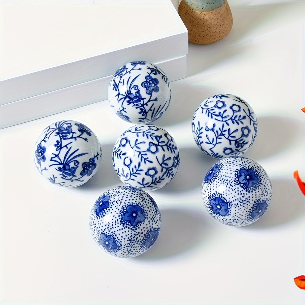 E-shop 6er-Set Blaue & Weiße Porzellankugeln - Dekorative Vasenfüller für Zuhause, Garten, Hochzeit und Feiertagsdekorationen