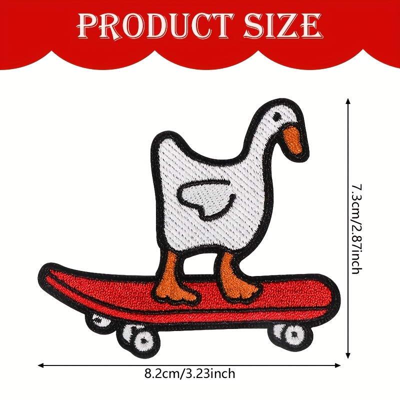 2d Flat 1pc Fun Duck Skateboarding Iron-on Patch Sewable Suitable For Clothes, Hats, Shoes, And Bags - Adhesive Backing, Easy To Stick, Fine Embroidery | Art Embroidery | Animal Embroidery, 2d Flat